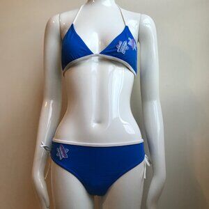Billabong Girls swimwear blue floral patch and logo bikini set